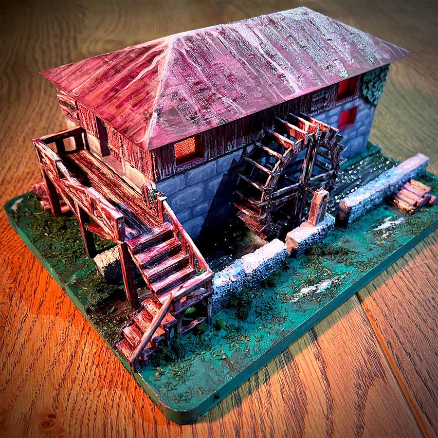 Bemalte 3D-gedruckte Wassermühle