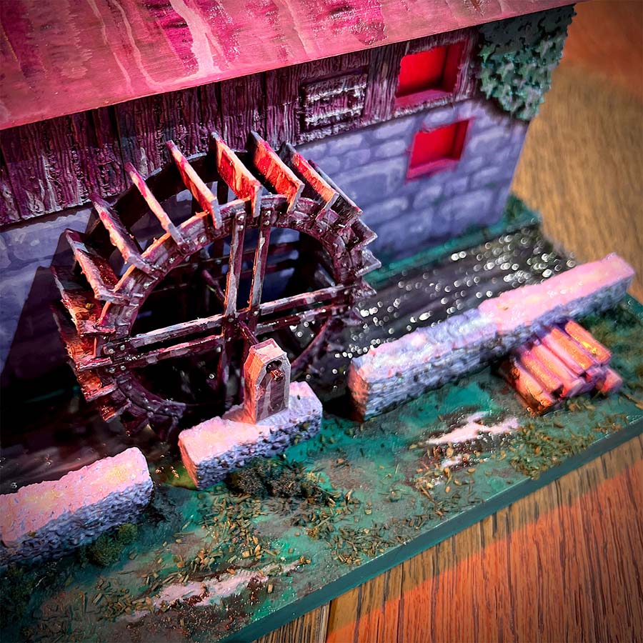 Bemalte 3D-gedruckte Wassermühle