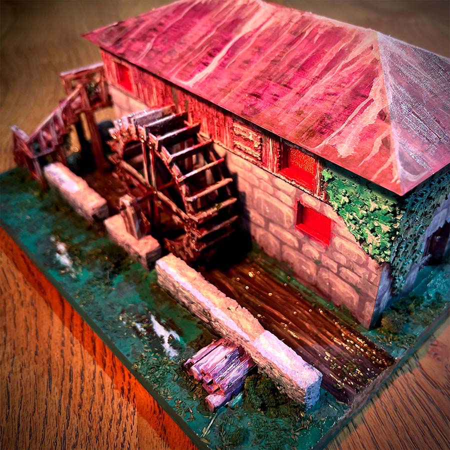 Bemalte 3D-gedruckte Wassermühle