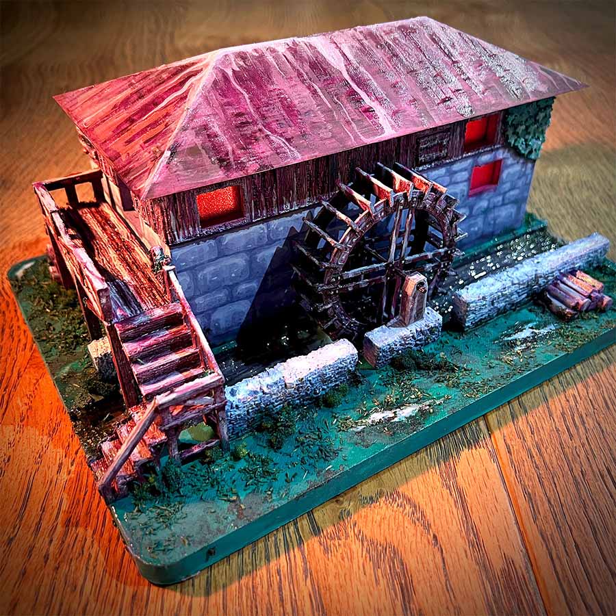 Bemalte 3D-gedruckte Wassermühle