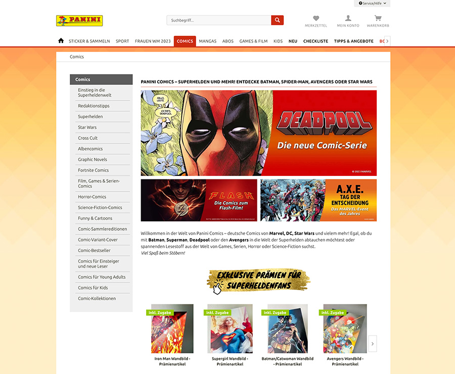 Panini Onlineshop – Vorversion